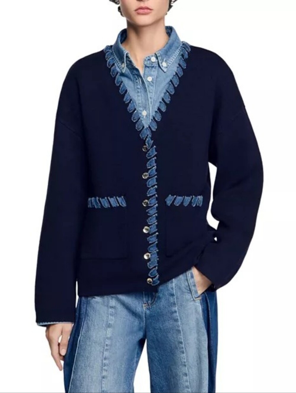 Sandro Denim Trim Cardigan - Picture 2 of 8